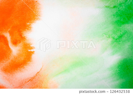 Watercolor background in the colors of the Indian flag for independence day. Website banner and greeting card design template. 126432538