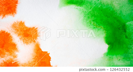 Watercolor background in the colors of the Indian flag for independence day. Website banner and greeting card design template. Watercolor background in the colors of the Indian flag for independence day. Website banner and greeting card design template. 126432552