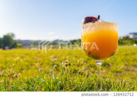Zebra striping and damp drinking. Fruits cocktail and summer drink 126432712