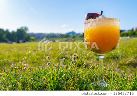 Zebra striping and damp drinking. Fruits cocktail and summer drink 126432716