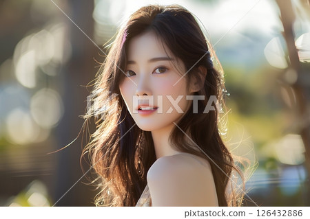 Natural skin, Japanese hair and makeup style, beautiful woman image generated by AI (horizontal photo) Natural skin, Japanese hair and makeup style, beautiful woman image generated by AI (horizontal photo) 126432886