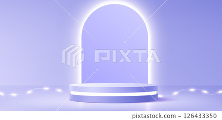 Light bulbs garland illuminating purple podium Light bulbs garland illuminating purple podium 126433350