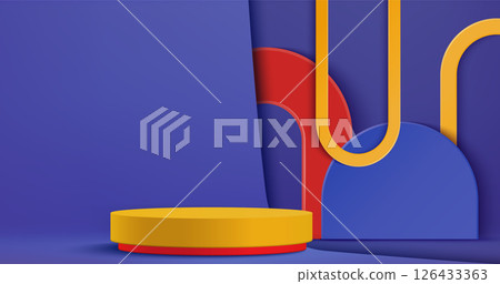 Colorful geometric shapes with podium stage Colorful geometric shapes with podium stage 126433363
