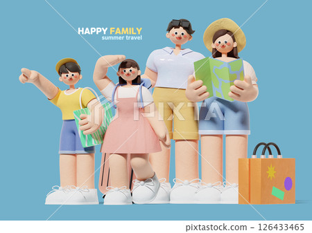 Happy family going on a trip with bags and maps Happy family going on a trip with bags and maps 126433465