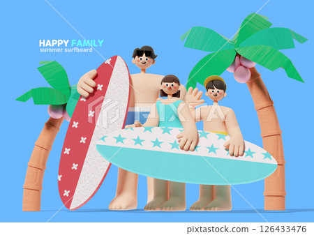 Happy family holding surfboards Happy family holding surfboards 126433476