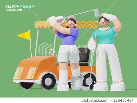 Happy family swinging at a round of golf 126433484