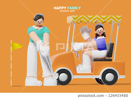 Happy family putting during a round of golf Happy family putting during a round of golf 126433488