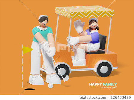 Happy family putting during a round of golf 126433489