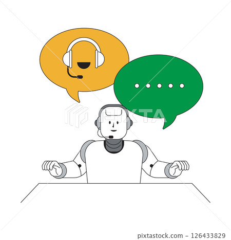 AI robot assistant engages in conversation, demonstrating communication technology for customer support tasks AI robot assistant engages in conversation, demonstrating communication technology for customer support tasks 126433829