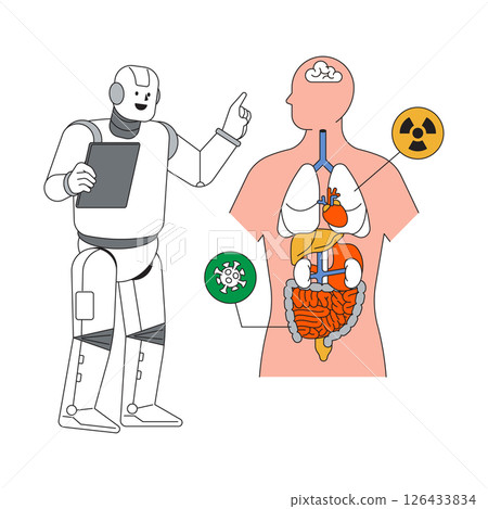 Robots explaining human anatomy and health concepts in a modern educational environment 126433834