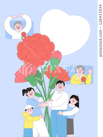 A family expressing love and gratitude with colorful flowers A family expressing love and gratitude with colorful flowers 126433934