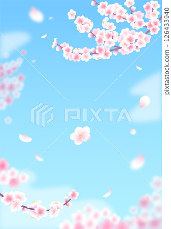 Shopping event banner with fluttering cherry blossoms 126433940