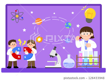 Students exploring science by participating in experiments with magnets 126433948