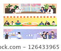 A festival banner showing people spending time in a cafe and enjoying ramen and beer 126433965