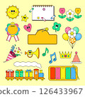 A collection of fun Children's Day icons showing a sketchbook, xylophone, toy train, etc. 126433967