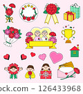 A collection of colorful icons for family celebrations with flowers, gifts, and heartfelt messages. 126433968