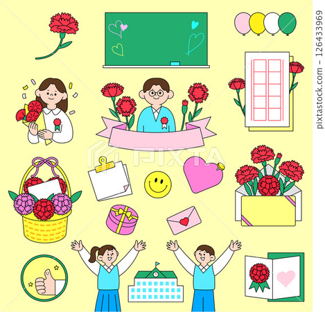 A collection of icons with messages commemorating Teacher's Day 126433969