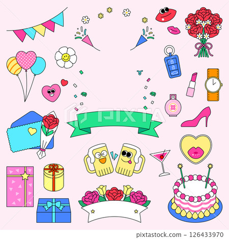 Collection of icons with messages commemorating Coming of Age Day Collection of icons with messages commemorating Coming of Age Day 126433970