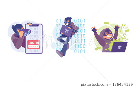 Illustration of Cybersecurity Threats as well as Hacking Activities in the digital realm 126434159