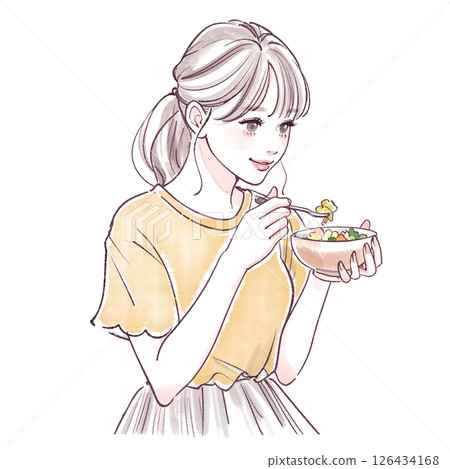 Illustration material of a woman eating salad Illustration material of a woman eating salad 126434168