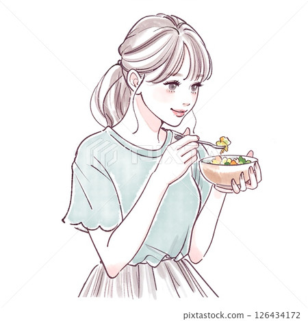 Illustration material of a woman eating salad 126434172