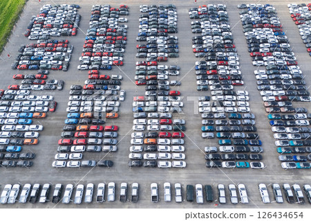 Aerial view of a storage facility for new cars 126434654
