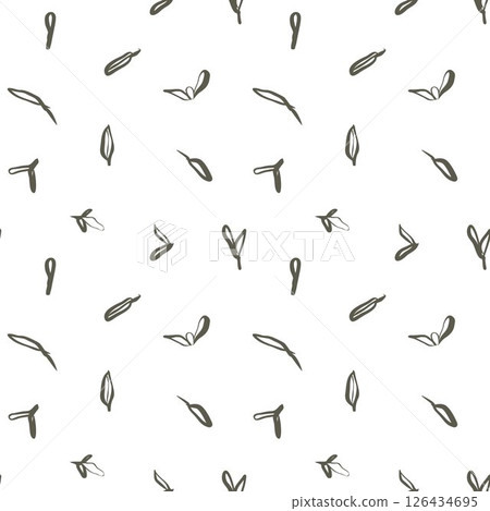 Seamless thyme leaf pattern in warm green on white for packaging textiles and kitchen design 126434695