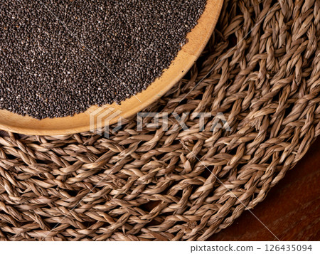 Organic natural chia seeds health benefits superfood. Organic natural chia seeds health benefits superfood. 126435094
