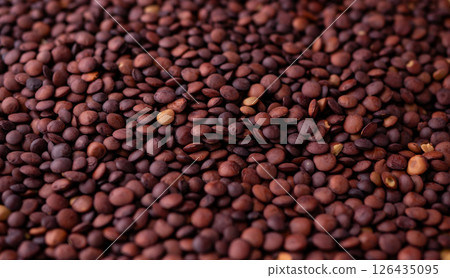 Organic uncooked seeds dark red brown lentils. Organic uncooked seeds dark red brown lentils. 126435095