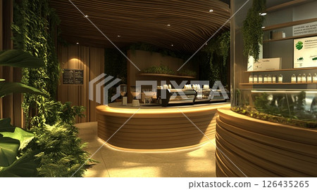 Eco-friendly coffee cafe with organic beans and eco-conscious decor.. 126435265