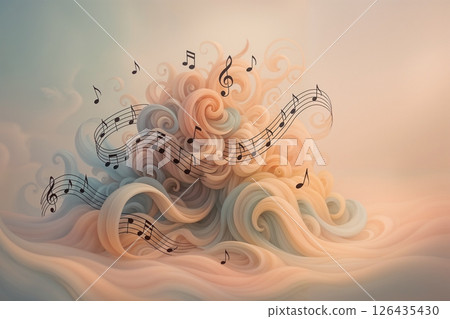 abstract pastel ribbon structure with music notes for use in surreal, creative or musical projects abstract pastel ribbon structure with music notes for use in surreal, creative or musical projects 126435430