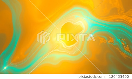 fluid gradient composition with yellow and teal colors and central light burst for use in abstract backgrounds design templates or creative branding 126435490