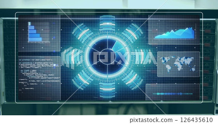 Image of scope scanning and diagrams over server room 126435610