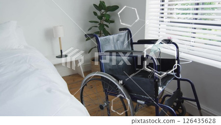 Image of chemical formula over wheelchair in bedroom Image of chemical formula over wheelchair in bedroom 126435628