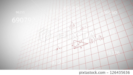 Image of mathematical data processing over squared white background 126435636