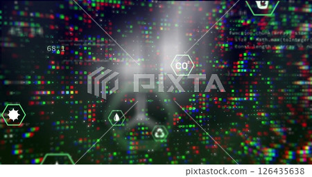 Image of media icons over data processing 126435638