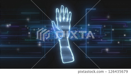 Image of digital data processing over digital hand and network of connections 126435679