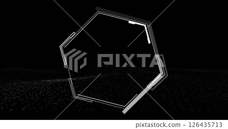 Image of hexagon over white spots on black background Image of hexagon over white spots on black background 126435713