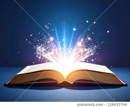 魔法書中散佈的光與星星的奇幻圖像 魔法書中散佈的光與星星的奇幻圖像 126435744