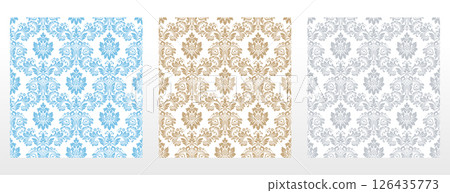Wallpapers in the style of Baroque.. Set of colored floral ornaments. Seamless vector backgrounds Graphic patterns for fabric, wallpaper, packaging. Ornate Damask flower illustration Wallpapers in the style of Baroque.. Set of colored floral ornaments. Seamless vector backgrounds Graphic patterns for fabric, wallpaper, packaging. Ornate Damask flower illustration 126435773