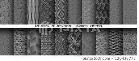 Geometric set of seamless black and gray patterns. Simple vector graphics 126435775