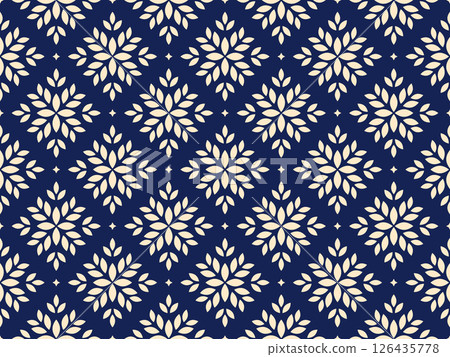Flower geometric pattern. Seamless vector background. Golden and dark blue ornament. Ornament for fabric, wallpaper, packaging. Decorative print Flower geometric pattern. Seamless vector background. Golden and dark blue ornament. Ornament for fabric, wallpaper, packaging. Decorative print 126435778