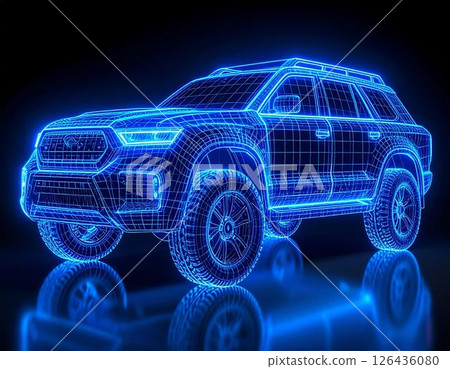 Wireframe CG image visualizing future automotive technology 126436080