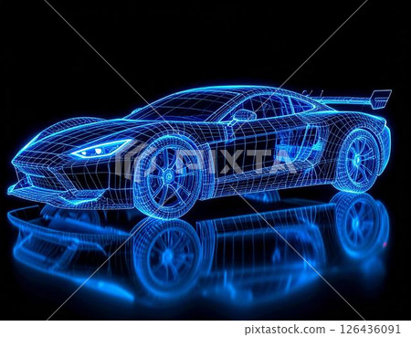 Wireframe CG image visualizing future automotive technology 126436091