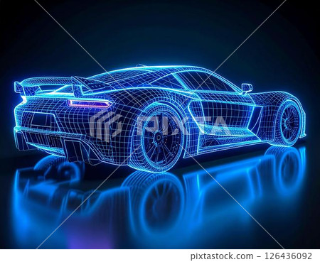 Wireframe CG image visualizing future automotive technology 126436092