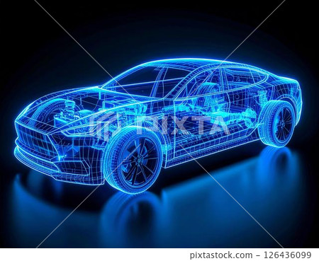 Wireframe CG image visualizing future automotive technology 126436099