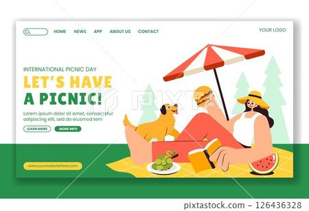 Social Media Landing Page Hand Drawn Flat Illustration for Celebrating International Picnic Day 126436328