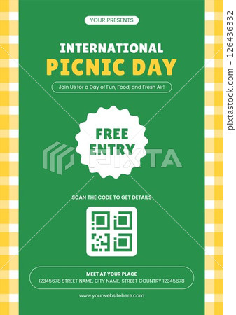 Summer Picnic Day Social Media Flyer Design in Flat Style 126436332