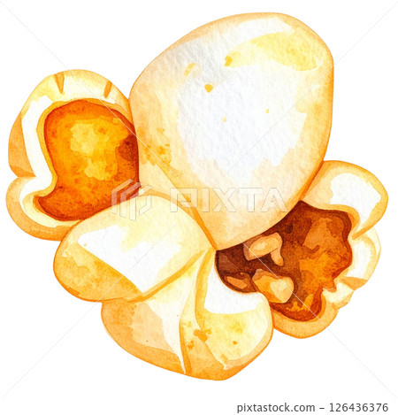 watercolor popcorn clipart bundle includes a variety of delicious snack-themed illustrations in striped buckets, paper bags, food stalls, popcorn trucks, and assorted gourmet toppings.  126436376