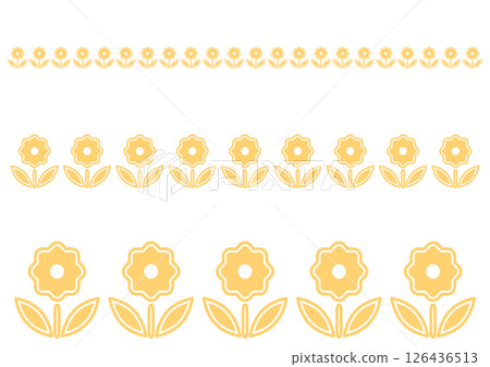 A set of yellow simple flowers in a row, decorative lines 126436513